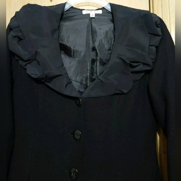 CAbi Black Wool Sweater Womens Size Sm Satin Ruffle Collar - Picture 4 of 11